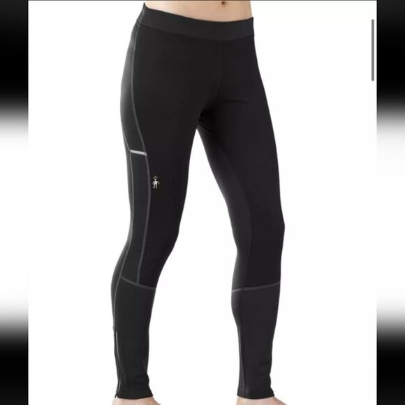 Smartwool Tights Solid Black PhD Run Wind Leggings Merino Blend M Medium - Picture 1 of 11
